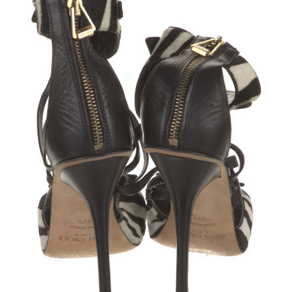 Jimmy Choo Black and White Strappy Zebra-Print Heels - Picture 3 of 5